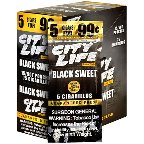 CITY LIFE 5 FOR.99 BLACK SWEET 15CT